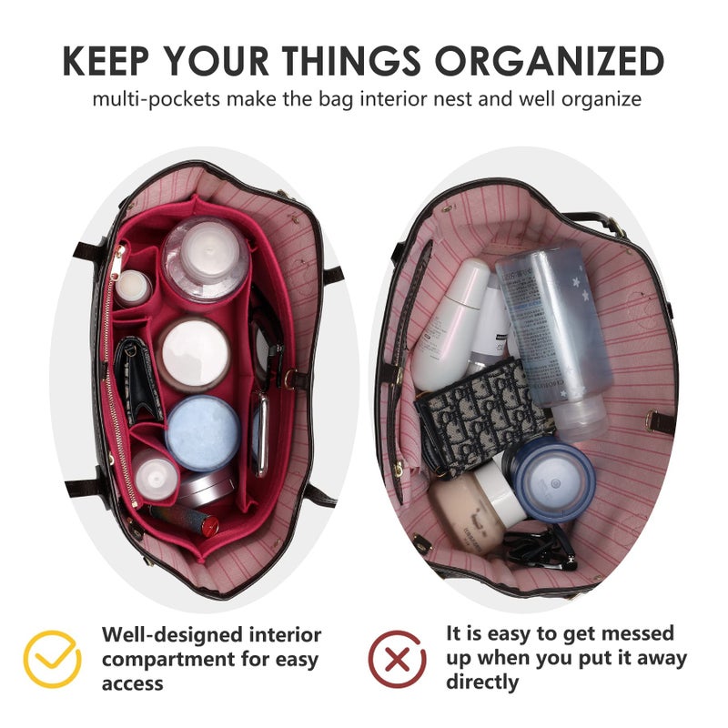 Doxo Purse Organizer Insert & Base Shaper 2pc Set, Felt Handbag & Tote Bag Fit L Speedy 30 Nererfull PM More(M-Rose) - Image 5